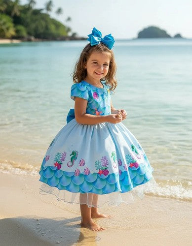 Vestido Tematicos Kids Fundo do Mar - Sereia Ariel Azul (VESTBNNCLBFNDDMRSRAZL)