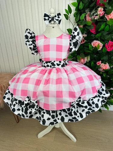 Vestido Tematicos Kids Fazendinha Rosa Vaquinha (VESYBNNCLBFZNDVQN)