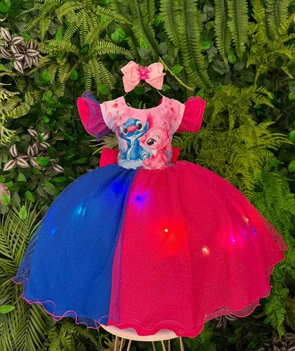 Vestido Tematicos Ysa Kids Lilo Stitch Pink e Azul com Led (VESTTMYSKLLSTPALED)