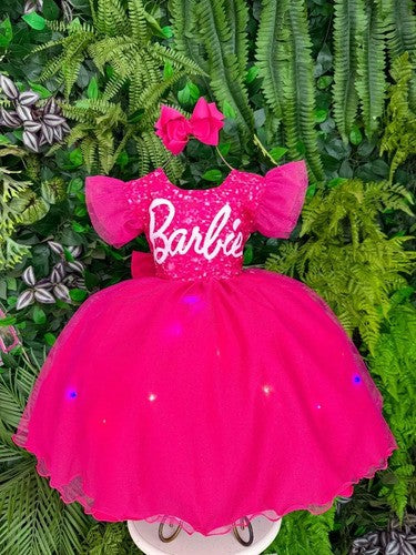 Vestido Ysa Kids Barbie Luxinho Pink Com led (VESTYSKDSBLXICMLED)
