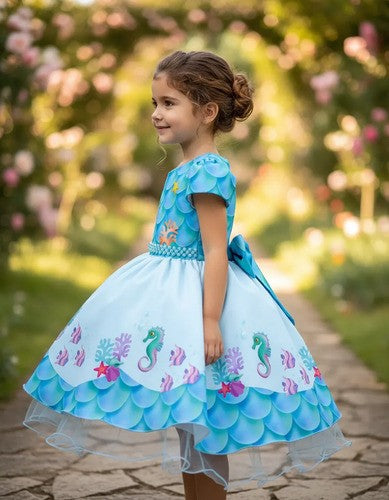 Vestido Tematicos Kids Fundo do Mar - Sereia Ariel Azul (VESTBNNCLBFNDDMRSRAZL)