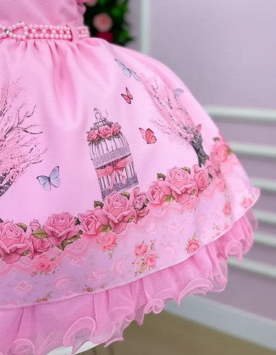 Vestido Infantil Menina Bonita Bosque Encantado Rosa (VESTIINFMNNBNTRS3)
