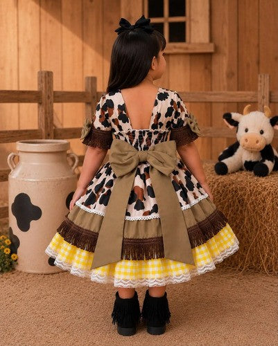 Vestido Tematicos Kids Doce Mimosa Marrom - Fazendinha - Vaquinha (VESTTMKDSDCMM)