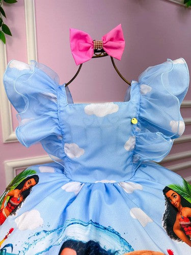 Vestido Infantil Princesa Moana Azul Bebe