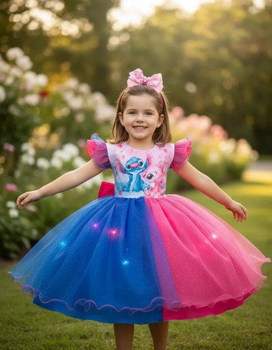 Vestido Tematicos Ysa Kids Lilo Stitch Pink e Azul com Led (VESTTMYSKLLSTPALED)