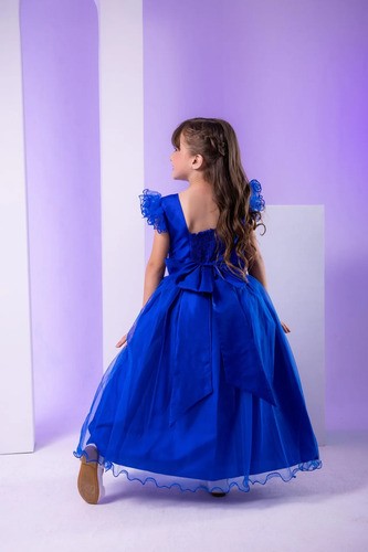 Vestido Longo Festa Formatura Daminha Azul Royal Menina