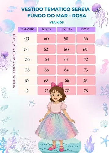 Vestido Ysa Kids Tematico Sereia - Fundo do Mar Rosa (VESTYAKDSTMTCSRAFNDMRRS)