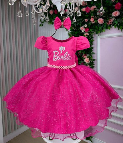 Vestido Infantil Barbie Pink Glitter – Rosa
