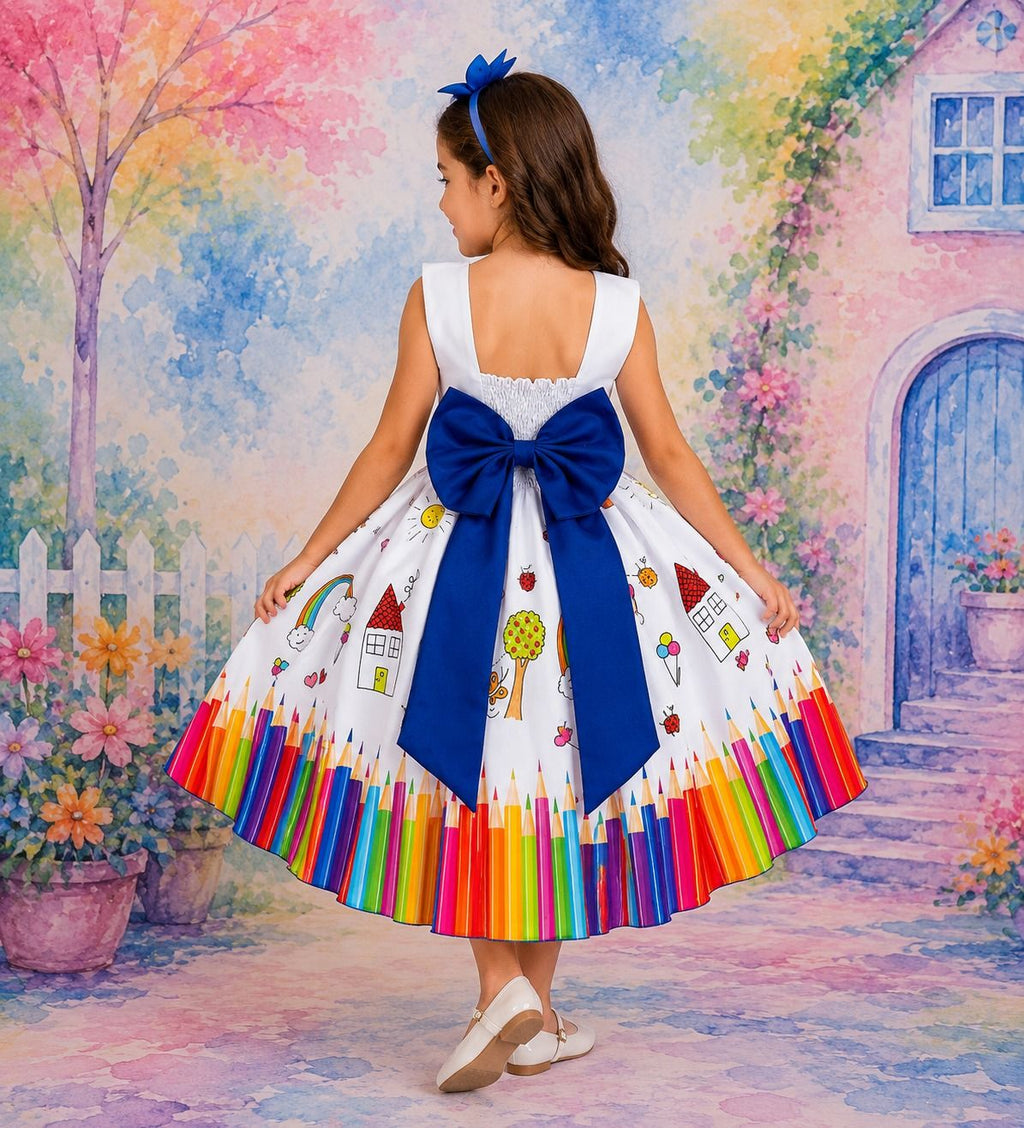 Vestido Marie Lapis Aquarela ABC Branco e Azul Royal (VESTMRILPSABCAZLM)