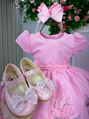 Vestido Infantil Menina Bonita Bosque Encantado Rosa (VESTIINFMNNBNTRS3)