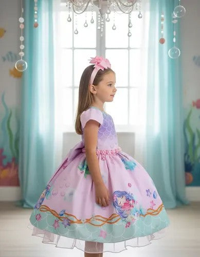 Vestido Infantil Temático Kids Sereia - Fundo do Mar (VESTINFTSERT)