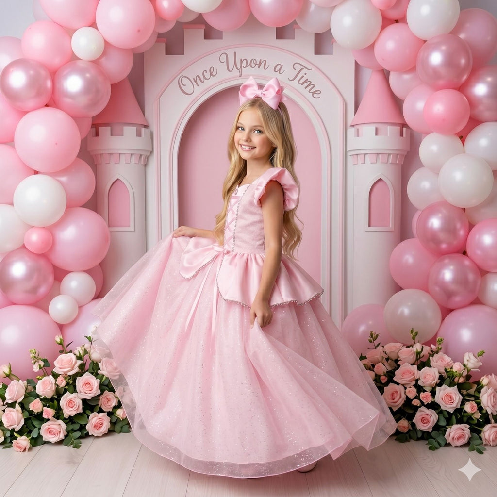 Fantasia Vestido Mini Miss Longo Princesa Rosa