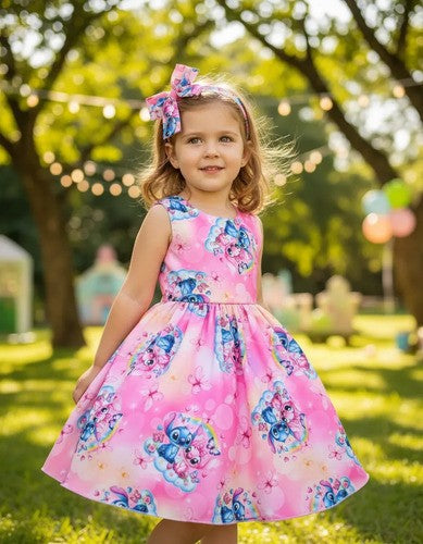 Vestido Tematicos Kids Stitch e Angel Rosa (VESTTMTCSKDSSTCHANGLRS)
