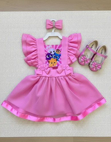 Romper Vestido Bolofofos Bolo Fofos Jardineira Rosa Menina