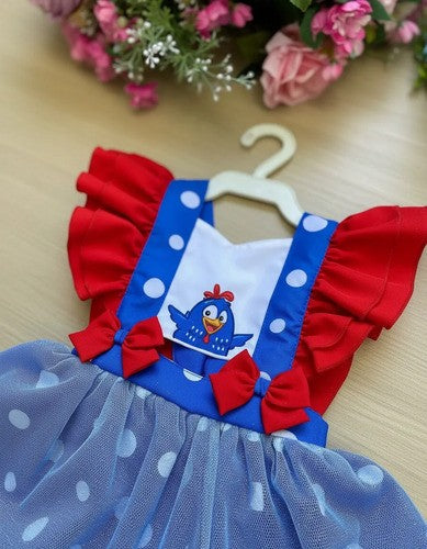 Romper Vestido Tematico Galinha Pintadinha Azul E Vermelho