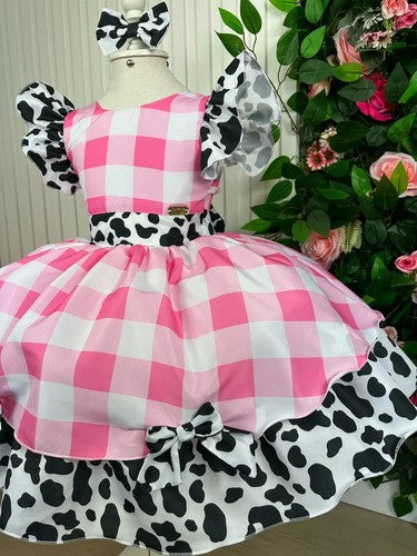 Vestido Tematicos Kids Fazendinha Rosa Vaquinha (VESYBNNCLBFZNDVQN)