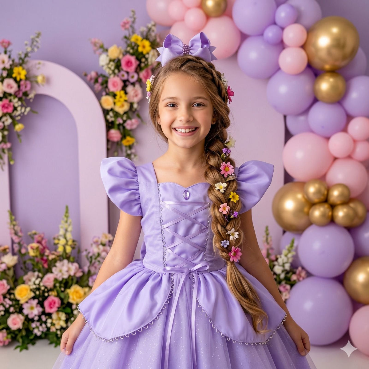 Fantasia Vestido Mini Miss Longo Princesa Lilas Rapunzel