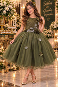 Vestido Infantil Jardim Encantado Verde Militar com Flores