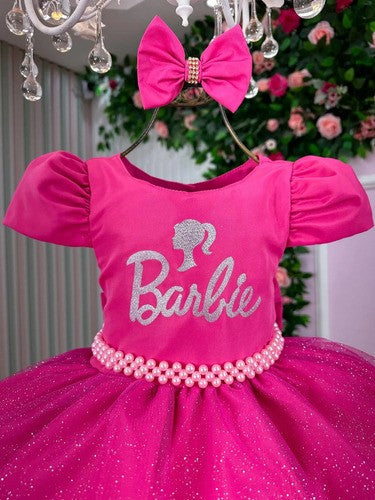 Vestido Infantil Barbie Pink Glitter – Rosa