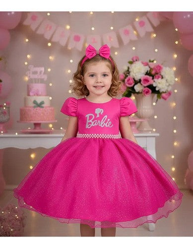 Vestido Infantil Barbie Pink Glitter – Rosa