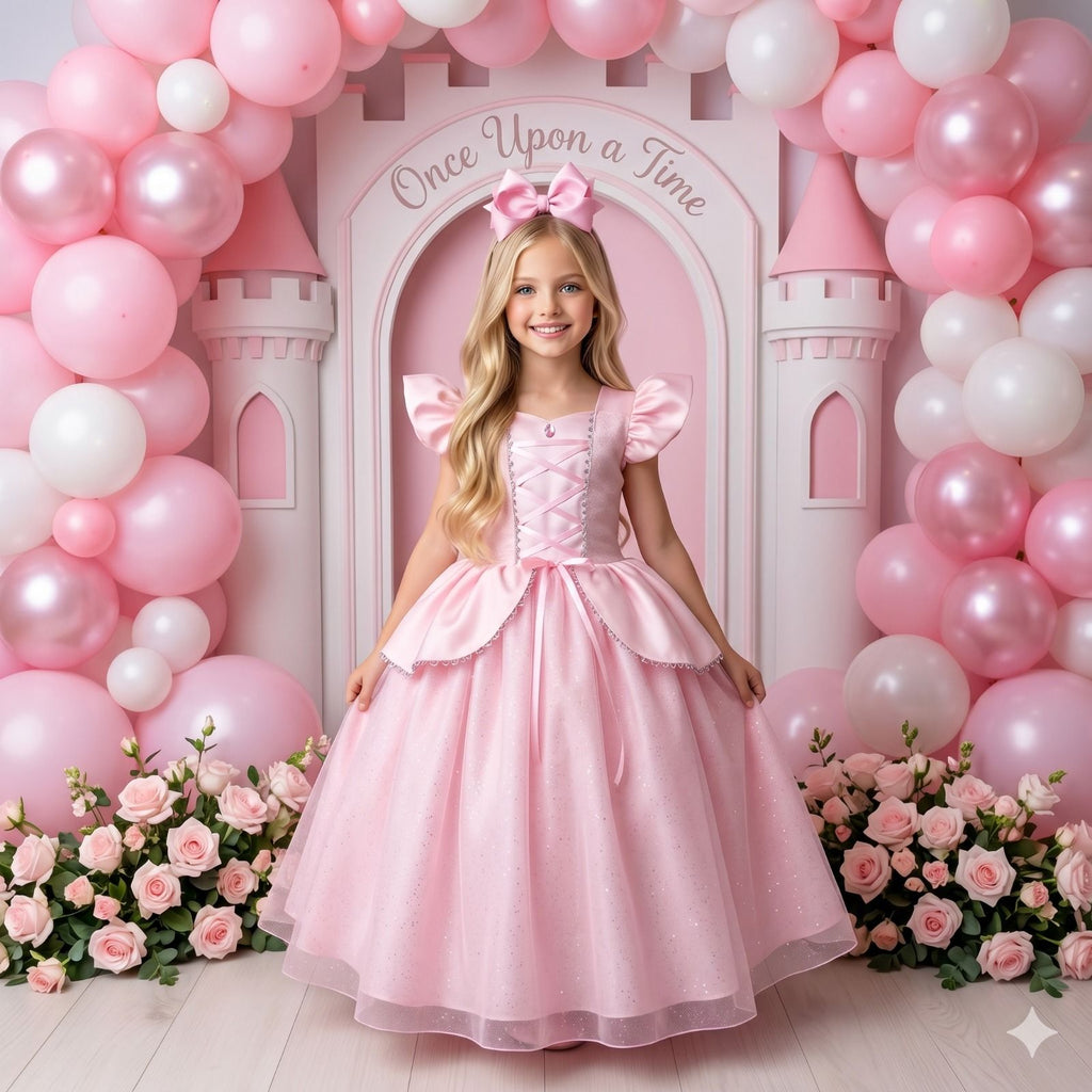 Fantasia Vestido Mini Miss Longo Princesa Rosa