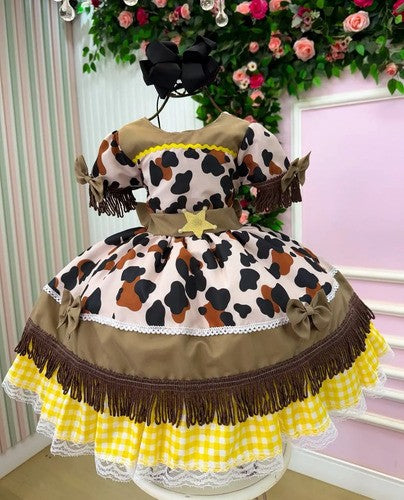 Vestido Tematicos Kids Doce Mimosa Marrom - Fazendinha - Vaquinha (VESTTMKDSDCMM)