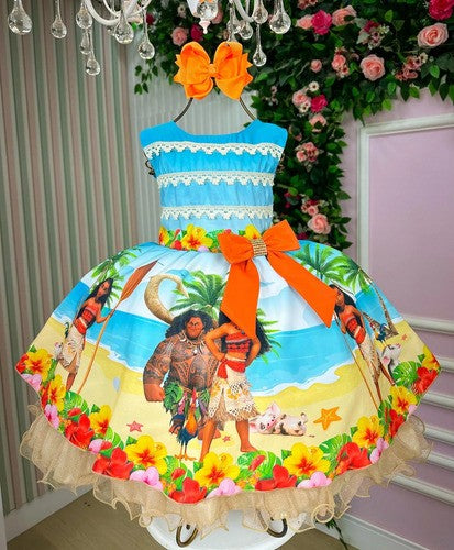 Vestido Infantil Temáticos Luxo Moana Modelo 2 (VESTTMCOLUXOMOANA2)