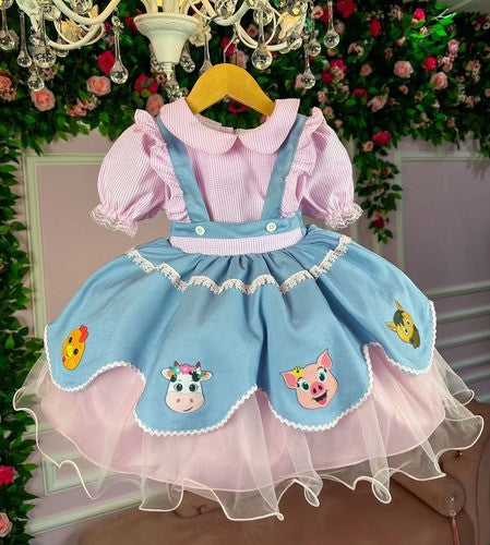 Vestido Tematicos Kids Fazendinha Salopete Jeans (VESTBNNCLBJNNFAZNSLPJANS)