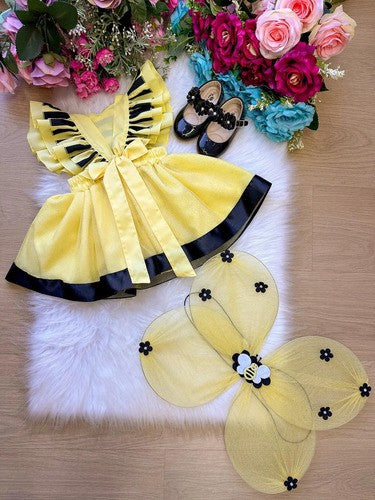 Romper Vestido Princesa Abelha Abelhinha Com Asa Aniversário