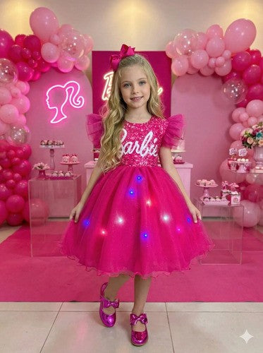 Vestido Ysa Kids Barbie Luxinho Pink Com led (VESTYSKDSBLXICMLED)
