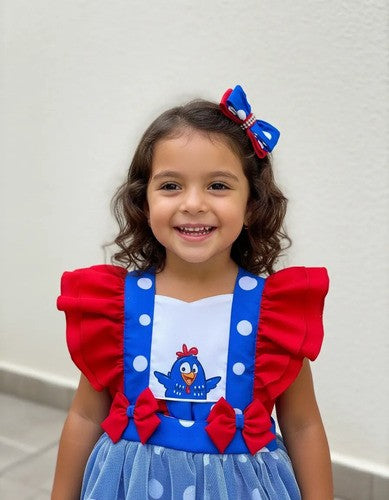 Romper Vestido Tematico Galinha Pintadinha Azul E Vermelho