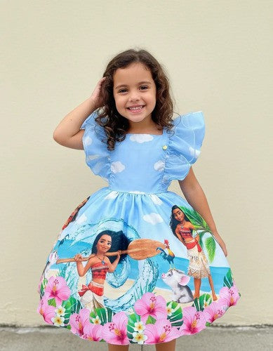 Vestido Infantil Princesa Moana Azul Bebe