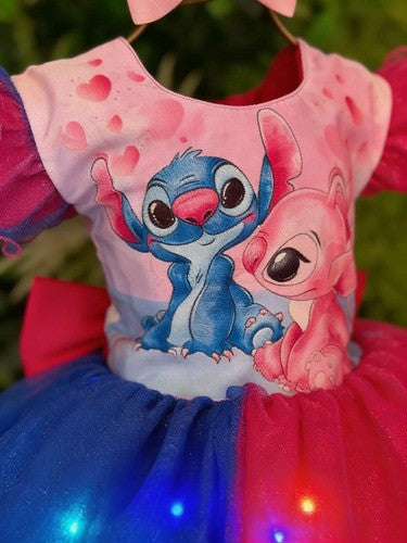 Vestido Tematicos Ysa Kids Lilo Stitch Pink e Azul com Led (VESTTMYSKLLSTPALED)