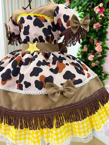 Vestido Tematicos Kids Doce Mimosa Marrom - Fazendinha - Vaquinha (VESTTMKDSDCMM)