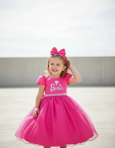 Vestido Infantil Barbie Pink Glitter – Rosa