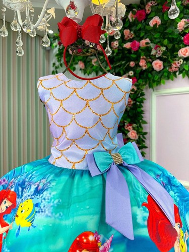 Vestido Infantil Temáticos Luxo Ariel - Sereia Modelo 2 (VESTTMCLXARLSRAMDLO)