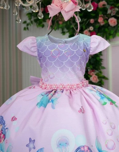 Vestido Infantil Temático Kids Sereia - Fundo do Mar (VESTINFTSERT)