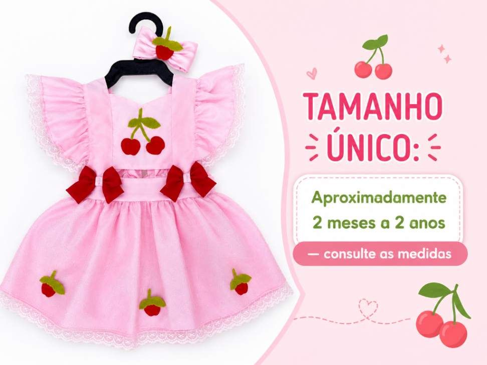 Romper Infantil Cerejinha Rosa – Aniversário e Mesversário