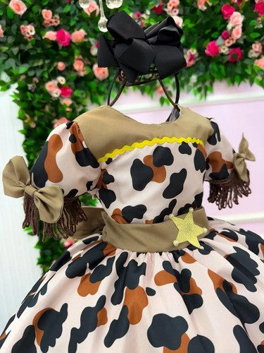 Vestido Tematicos Kids Doce Mimosa Marrom - Fazendinha - Vaquinha (VESTTMKDSDCMM)