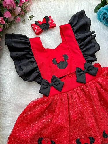 Romper Vestido Princesa Minnie Minie Vermelho Festa Minei