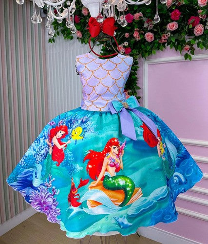 Vestido Infantil Temáticos Luxo Ariel - Sereia Modelo 2 (VESTTMCLXARLSRAMDLO)