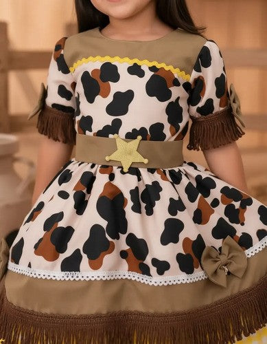 Vestido Tematicos Kids Doce Mimosa Marrom - Fazendinha - Vaquinha (VESTTMKDSDCMM)