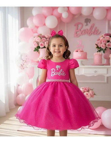 Vestido Infantil Barbie Pink Glitter – Rosa