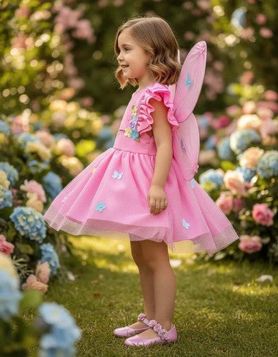 Romper Vestido Jardim Encantado Rosa Acompanha Asa Borboleta