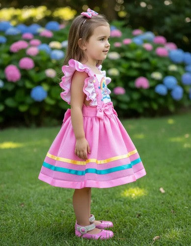 Romper Vestido Ursinhos Carinhosos Jardineira Rosa Festa