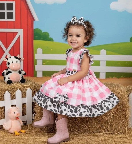 Vestido Tematicos Kids Fazendinha Rosa Vaquinha (VESYBNNCLBFZNDVQN)