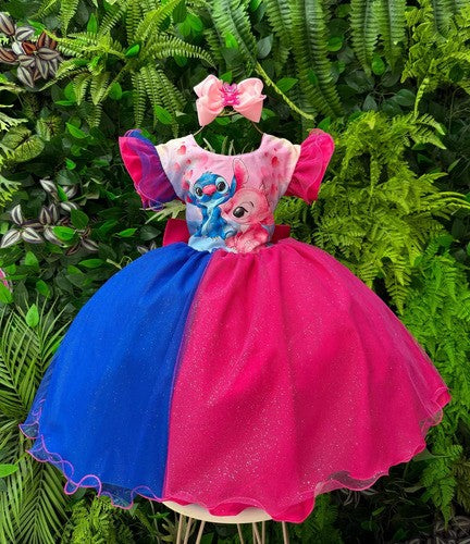 Vestido Tematicos Ysa Kids Lilo Stitch Pink e Azul com Led (VESTTMYSKLLSTPALED)