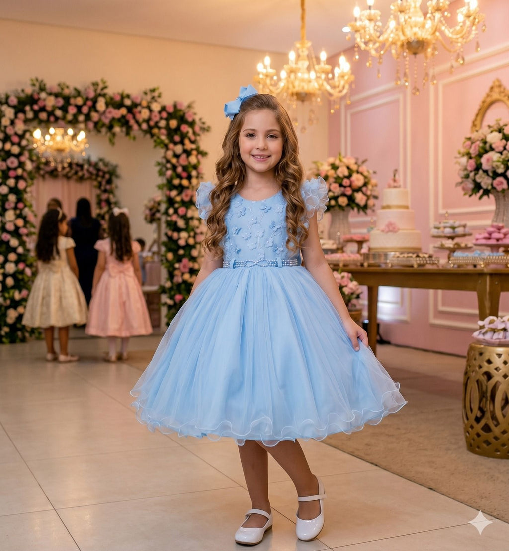 Vestido Infantil Menina Bonita Angelie Azul Bebe (VESTINFMNNBNTANGLAZLBB)