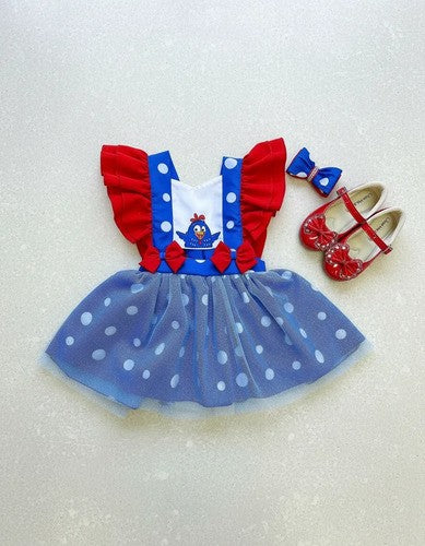 Romper Vestido Tematico Galinha Pintadinha Azul E Vermelho