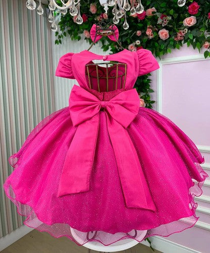 Vestido Infantil Barbie Pink Glitter – Rosa